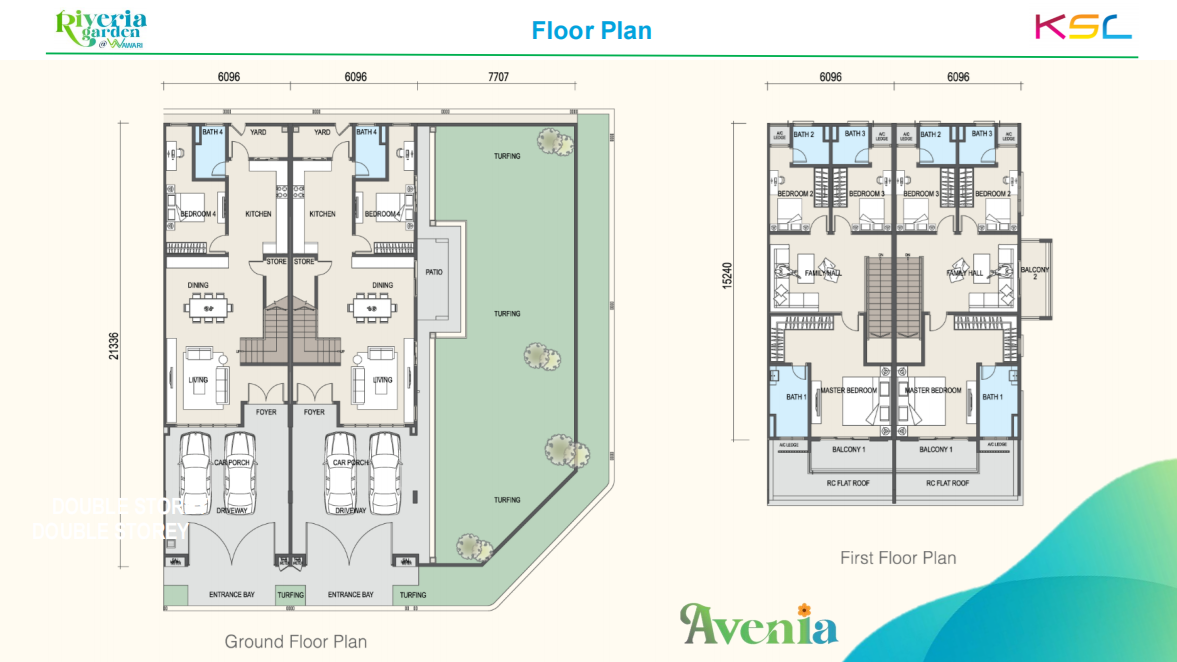Riveria Garden Avenia double storey terrace floor plan — ground floor and first floor layout